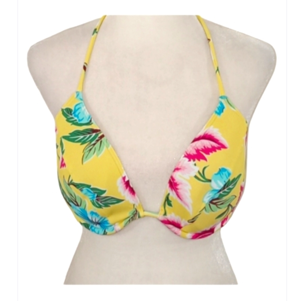 Victoria's Secret Bikini Swimsuit Top Yellow Floral Print Padded Underwire 34C